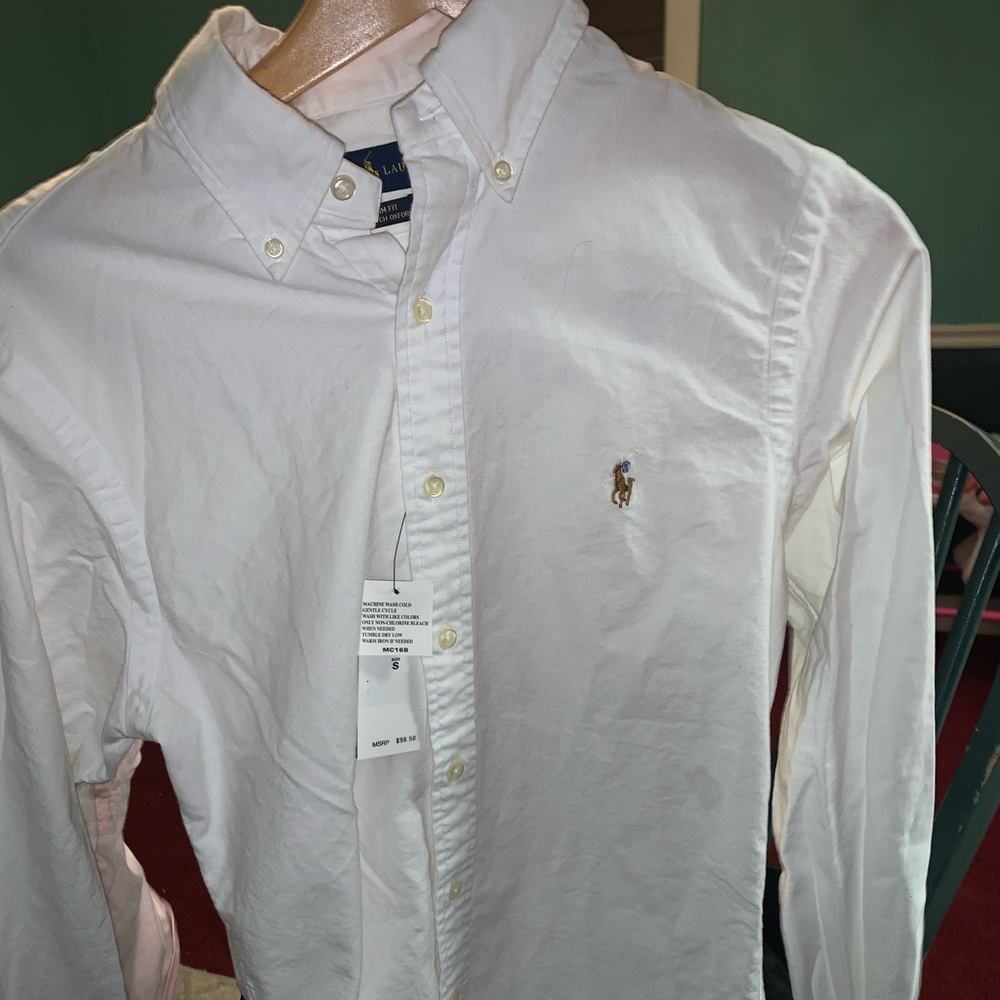 Men’s white polo dress shirt